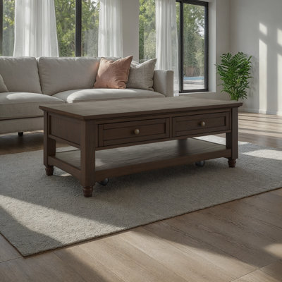 Table basse transitionnelle moderne 50 po avec rangement et roulettes Brentwood - brun foncé