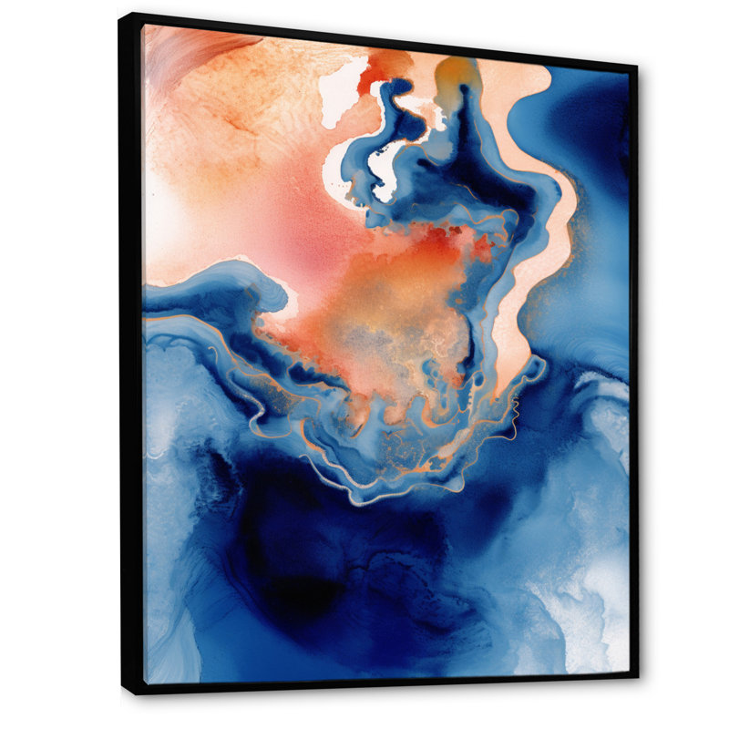 Nuage de marbre bleu et beige IV - impression, Cadre flottant noir, H 40 po x l 30 po x P 1,5 po