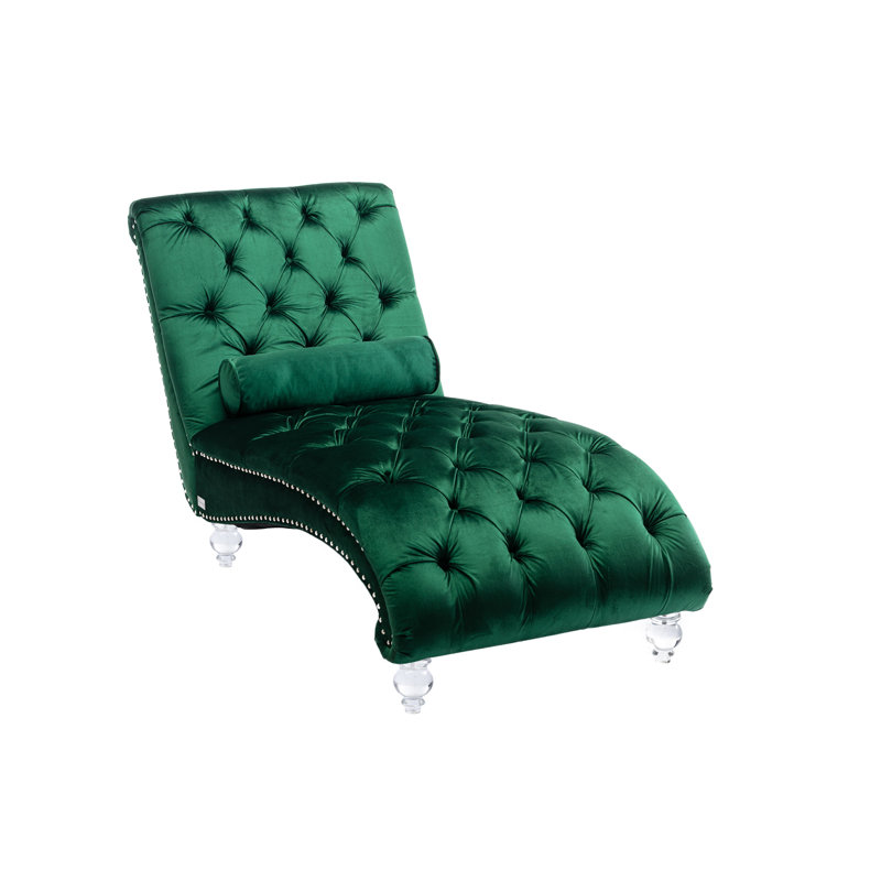 Leisure Concubine Sofa With Acrylic Feet Sleeper Chair Bedroom Chair Upholstered Chair, Emerald Velvet