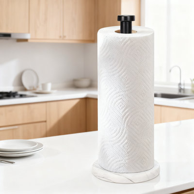 Porte-essuie-tout sur pied en acier inoxydable avec base en marbre lestée, conception antidérapante pour les comptoirs de cuisine et de salle de bain, convient aux rouleaux standards et géants