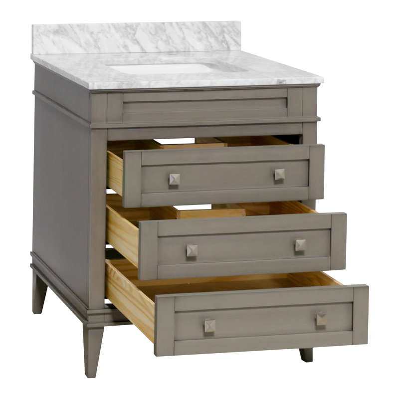 Ensemble de meuble-lavabo simple 30 po avec armoire gris vieilli et comptoir en marbre de Carrare Francfort, Gris patiné