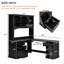 Bureau d'ordinateur en L peu encombrant avec plateau à clavier et stations de recharge, bureau d'angle en noyer de ferme avec huche arquée, bureau personnel tout-en-un avec tiroirs classeurs pour bureau, noir