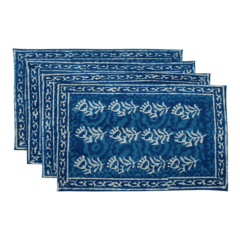 Indigo Dabu Cotton Floral Rectangle Placemat