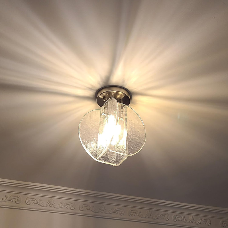 Contemporary Fusion Glass Ceiling Light Metal Semi Flush Mount Indoor Classical Lighting Fixture For Kitchen Above Table,Entryway,Hallway,Cloak Room, Bathroom Hotel Aisle LED Bulb Inside