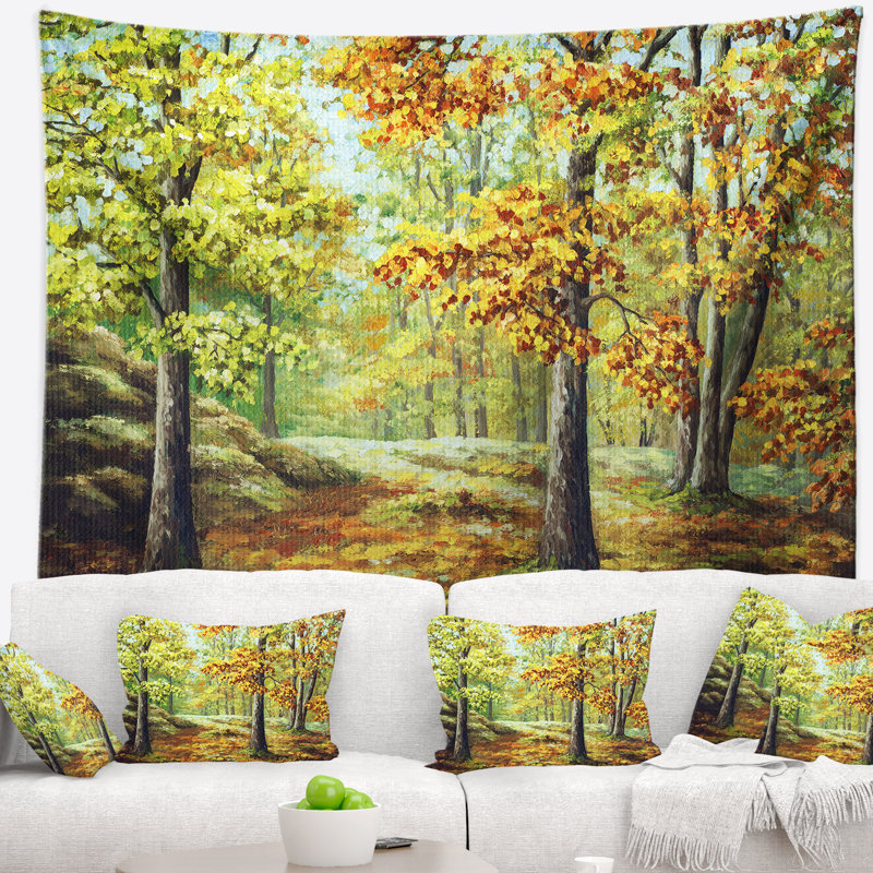 Tapisserie d'automne de paysage en bois, H 68 po x l 80 po