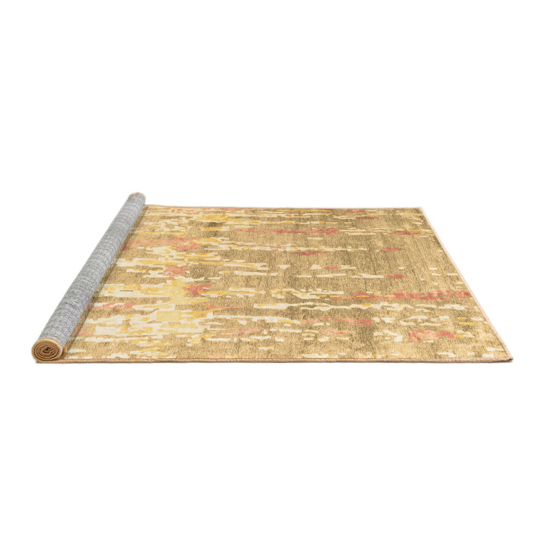 Tapis brun contemporain lavable à la machine 2595, Rond 3 pi