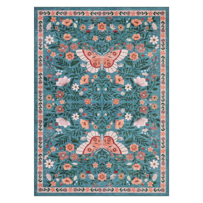 Washable Area Rug Non-Slip,Collapsible,Mark Resistant Butterfly Carpet for Bedroom,Living Room,Hallway,Kitchen,Entryway