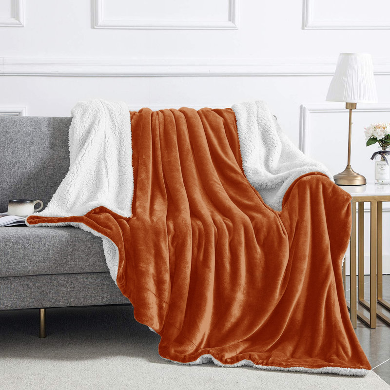 Aspire Homeware Deluxe Hotel Collection Ultra-Soft Sherpa Fleece Throw Blanket for Plush & Cozy Comfort, Rust