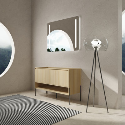 Armoire de rangement autoportante pour salle de bain 48 po - 3 portes en bois d'ingénierie en chêne moderne pour garder les articles au sec