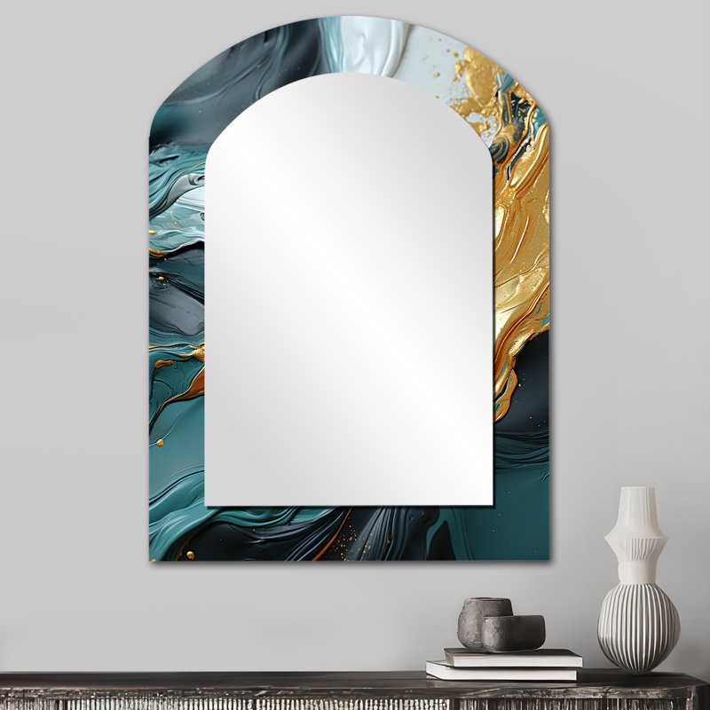 Miroir décoratif en métal or et vert, 34 po x 25 po