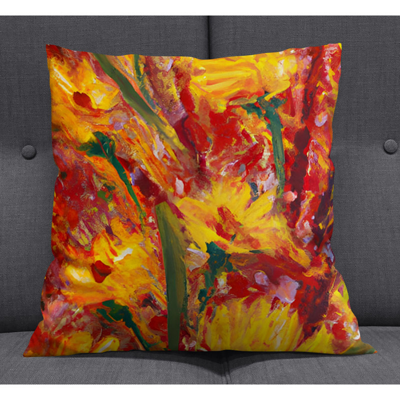 Throw Pillow With Insert, 16"H x 16"W, Red/Orange Floral/Abstract 1