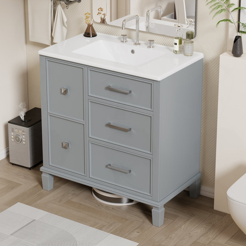 Meuble-lavabo 30 po avec lavabo en céramique, Gris