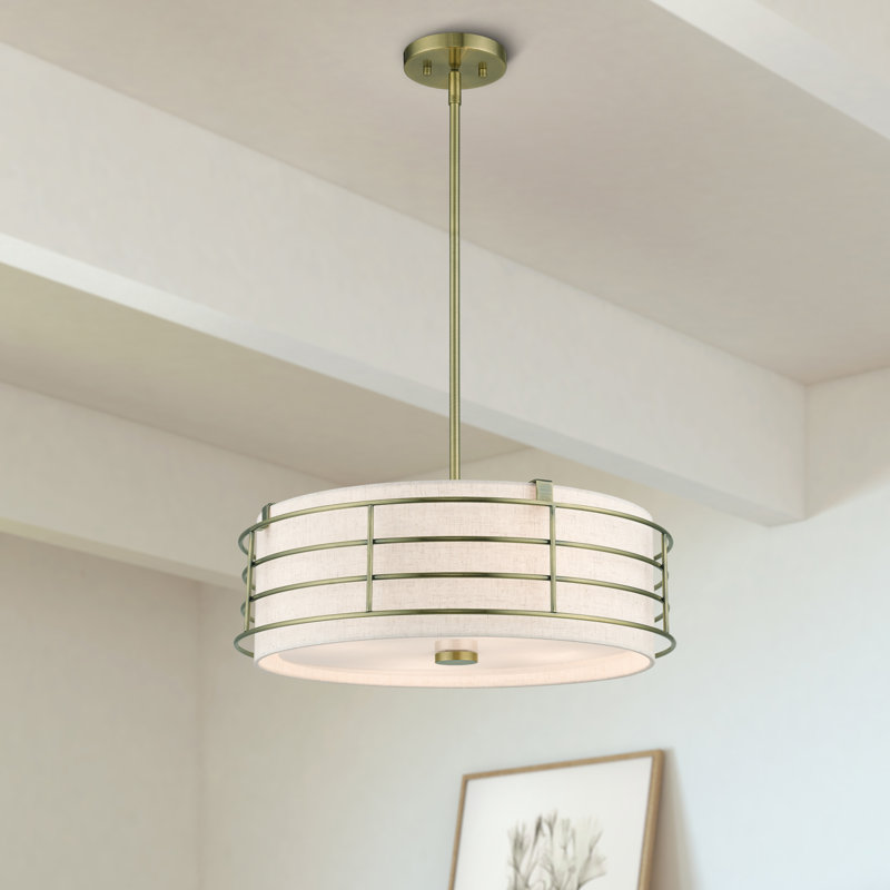 Lustre tambour à intensité variable 4 lumières, Laiton antique