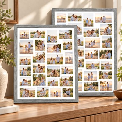 Ensemble de 2 cadres photo noir mat 22 x 32 po avec passe-partout blanc pour 24 photos 4 x 6 po par cadre