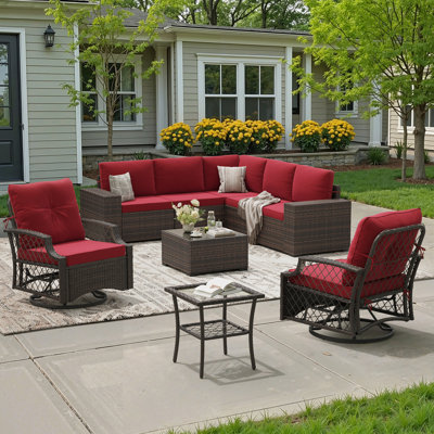 Ensemble de 7 chaises de patio en osier avec chaise berçante pivotante