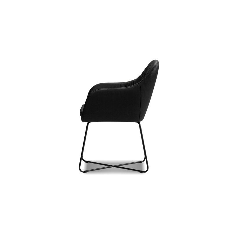 Chaise avec accoudoirs en cuir noir Vaughn