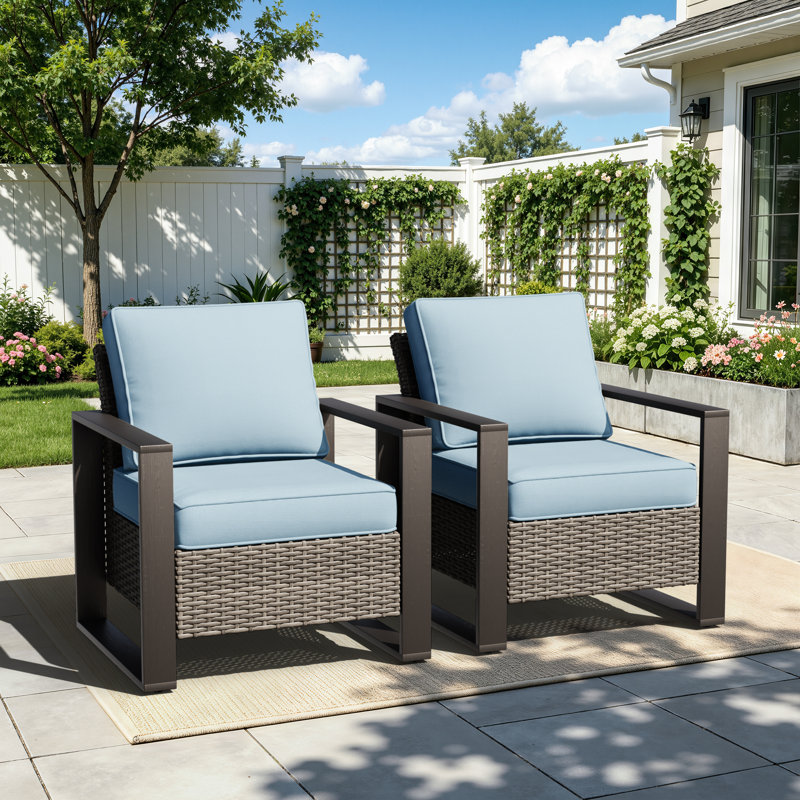 Ensemble de 2 chaises d'extérieur avec coussins Suilmann , Gris, Bleu ciel