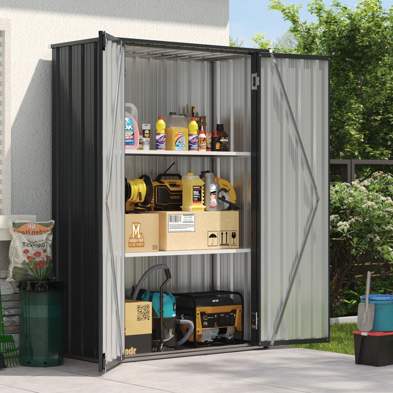 Outdoor Storage Cabinet Metal Garden Shed With 2 Adjustable Shelves 3 Layer Indoor& Outdoor Waterproof Vertical Storage Shed