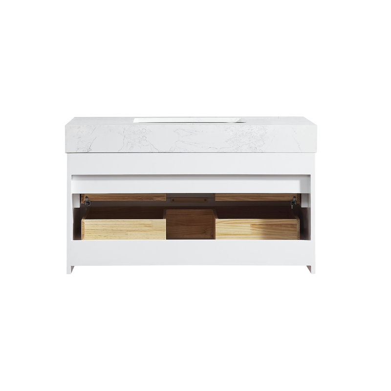 Meuble-lavabo mural en bois flottant avec plateau en acrylique blanc, Blanc, 36"