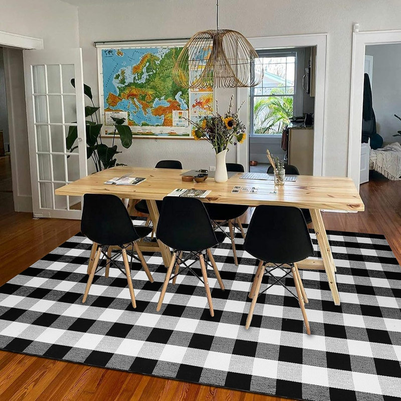 Quintisha Buffalo Plaid Area Rugs Washable Rugs for Living Room Black and White Checkered Rug Indoor Outdoor Rugs Cotton Bedroom Rugs