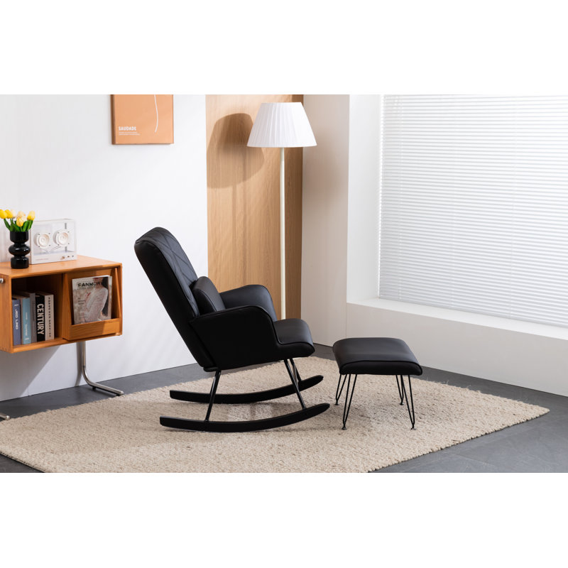 Chaise berçante avec repose-pieds Kaycion, Noir