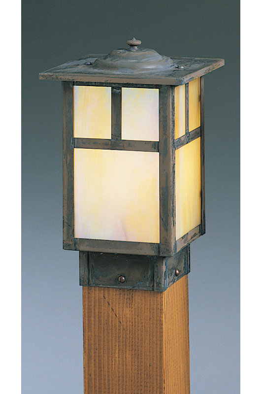 Mission LED Fence Post Cap, 6.75” H x 5" W / T - Bar, Mission Brown, Gold White Iridescent