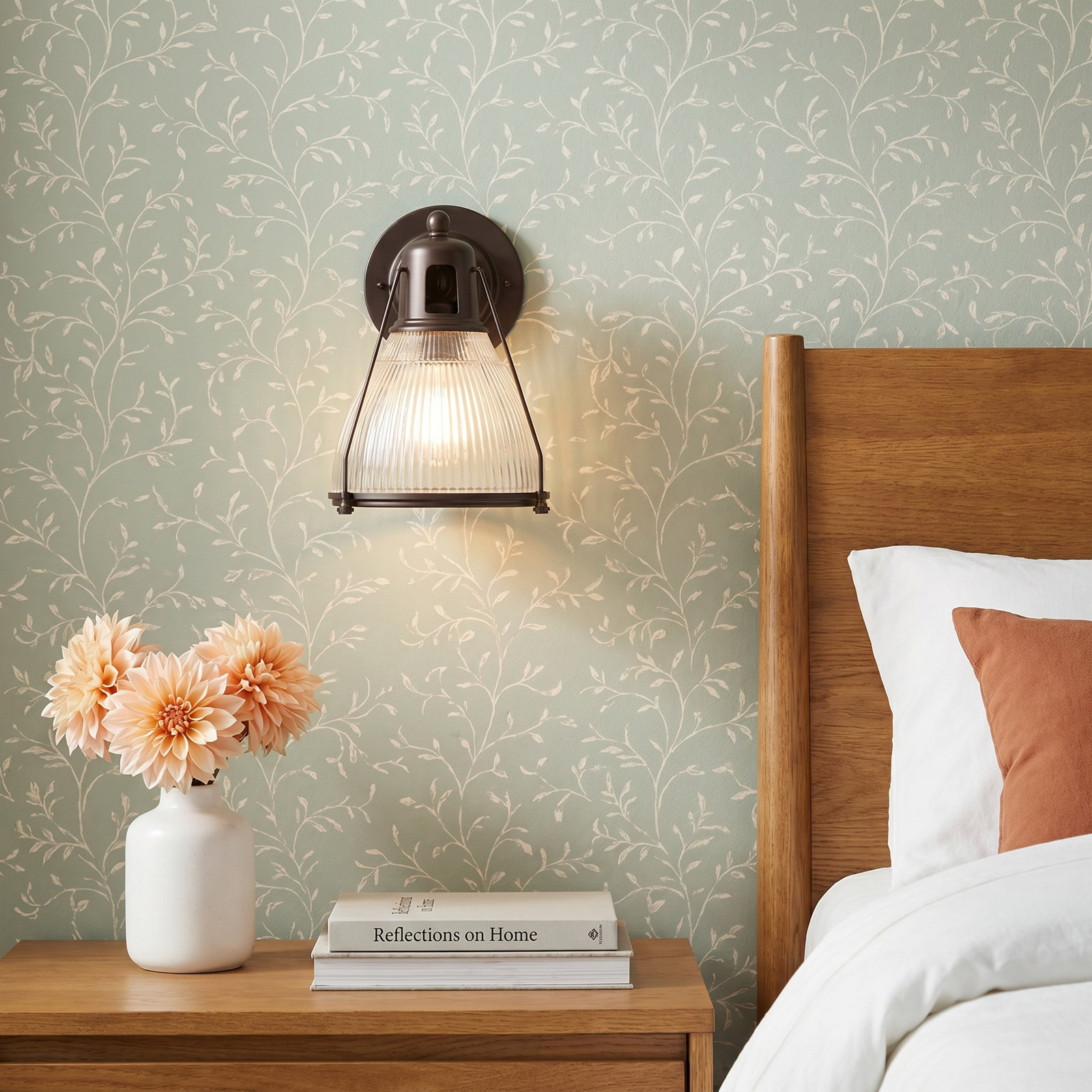 Single Light Glass Dimmable Armed Sconce, Old Bronze