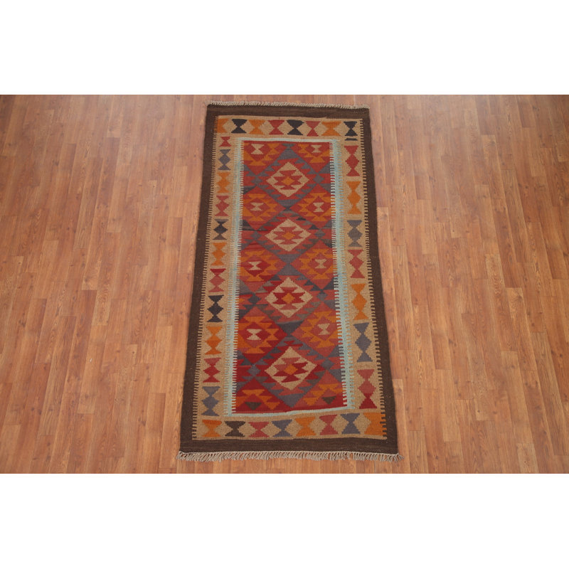 Kilim Reversible Wool Runner Rug 3x7