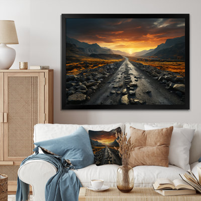 Road or et gris coucher de soleil I sur toile