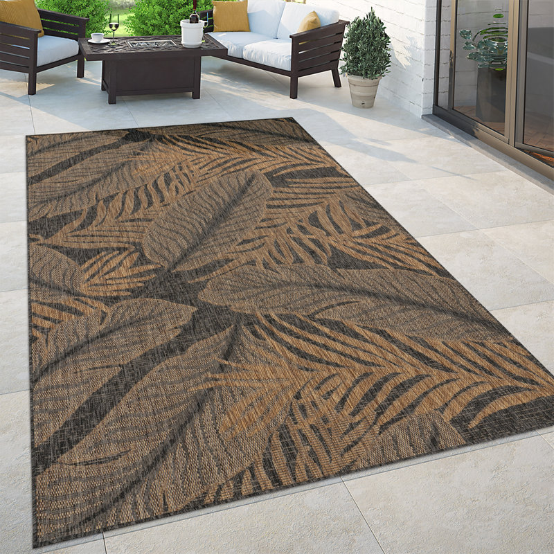 Tapis intérieur / extérieur en polypropylène tissé à plat noir / brun Allaben, Rectangle 2 pi 8 po x 4 pi 11 po