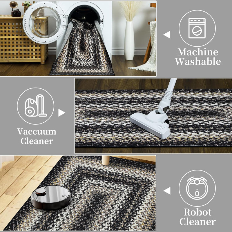 Boho Area Rug Small Throw Rugs  Braided Print Door Mat Modern Geometric Rug Indoor Washable Rug Distressed Aesthetic Carpet for Living Room Bedroom Nursery Kitchen, Red