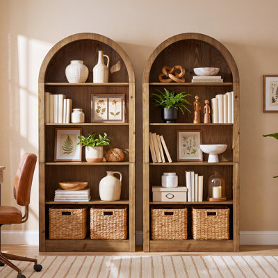Bibliothèque en bois massif 70,87 "à 5 niveaux, étagère de rangement et de présentation pour salon, bureau (ensemble de 2)