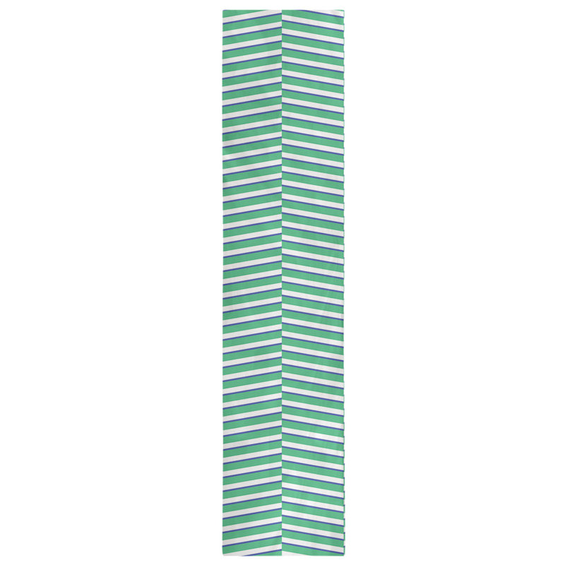 Fractured Stripes Table Runner, 16" x 72", Green/Navy Blue
