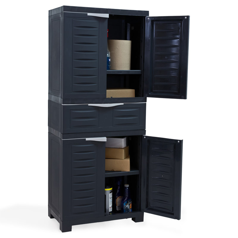 Storage Cabinet with 2 Adjustable Shelves and Center Drawer, Charcoal
