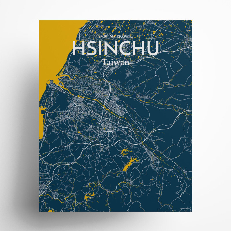 Hsinchu City Map In Amuse - No Frame Print, 20cm H x 16cm W x 0.05cm D
