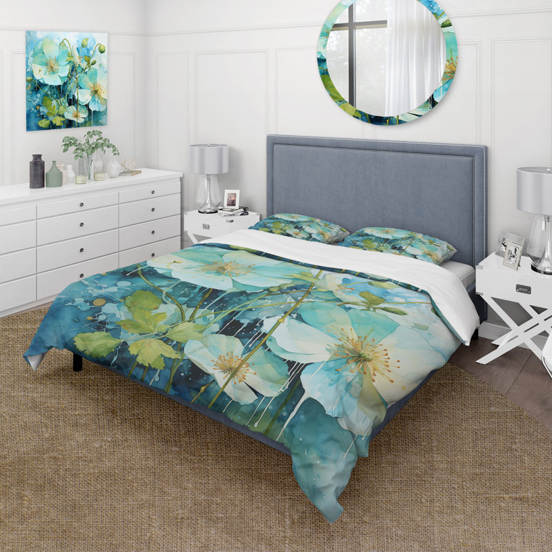 Ensemble de housse de couette Blue Morning Glory Spring Awakening I - Morning Glory, Housse de couette pour très grand lit