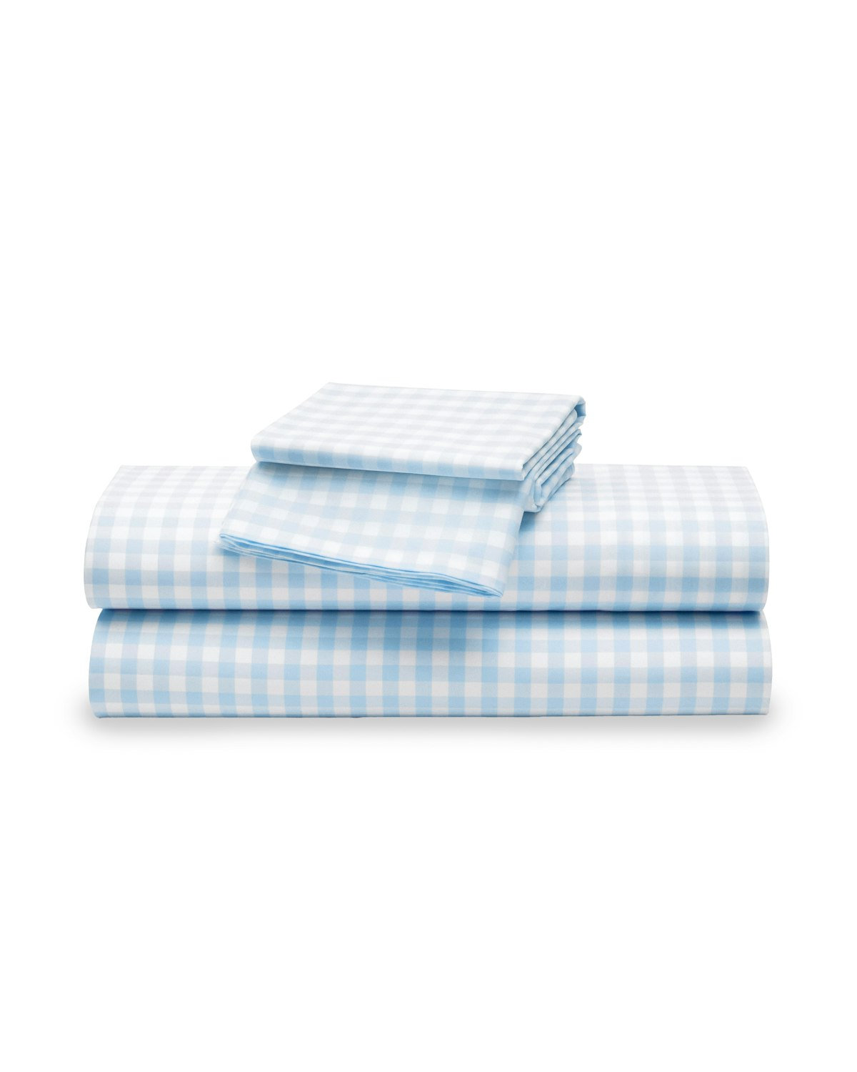Gingham Cotton Sheet Set, Light Blue Gingham, Twin Sheet Set with 2 Pillowcases