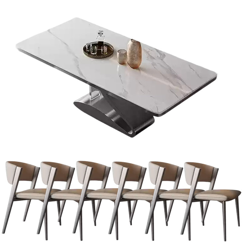 Modern simple rectangular home dining table sets, 29.53"H x 55.12"L x 31.5"W, White/Gray