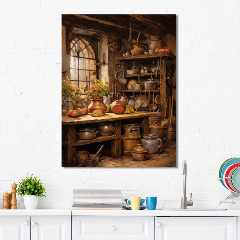 Cuisine rustique alimentaire II - nourriture, art mural, H 20 po x l 12 po x P 1 po, Toile tendue