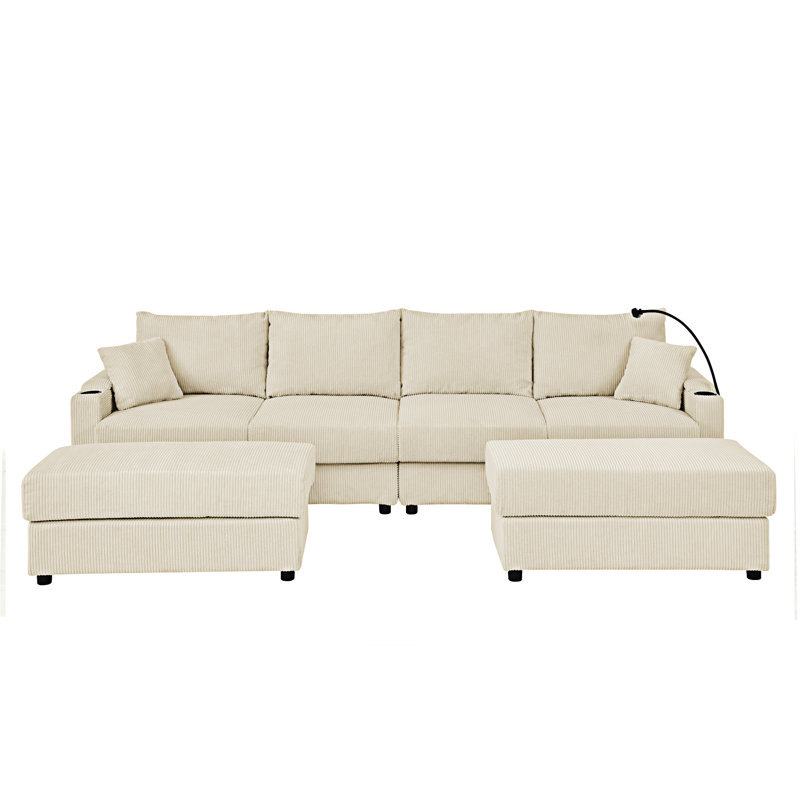 Canapé en L 4 places avec rangement en L, Beige