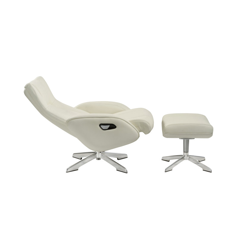 Wapato Upholstered Swivel Recliner, White Leather Match