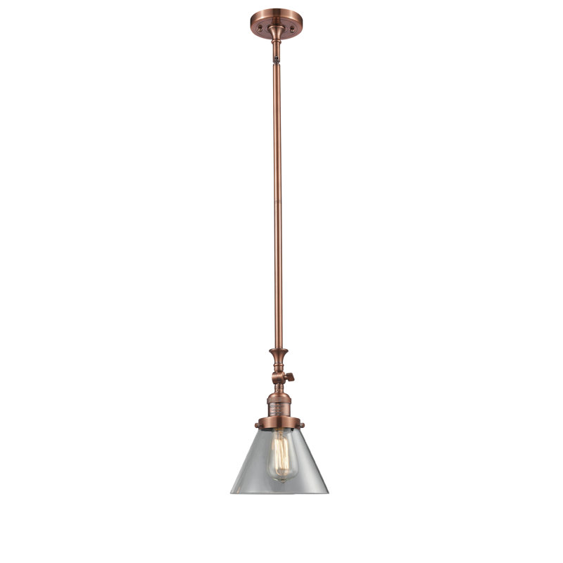Luminaire suspendu conique à 1 lumière Harbert, Fumée, Cuivre antique, Ampoule incandescente rétro de 60 watts