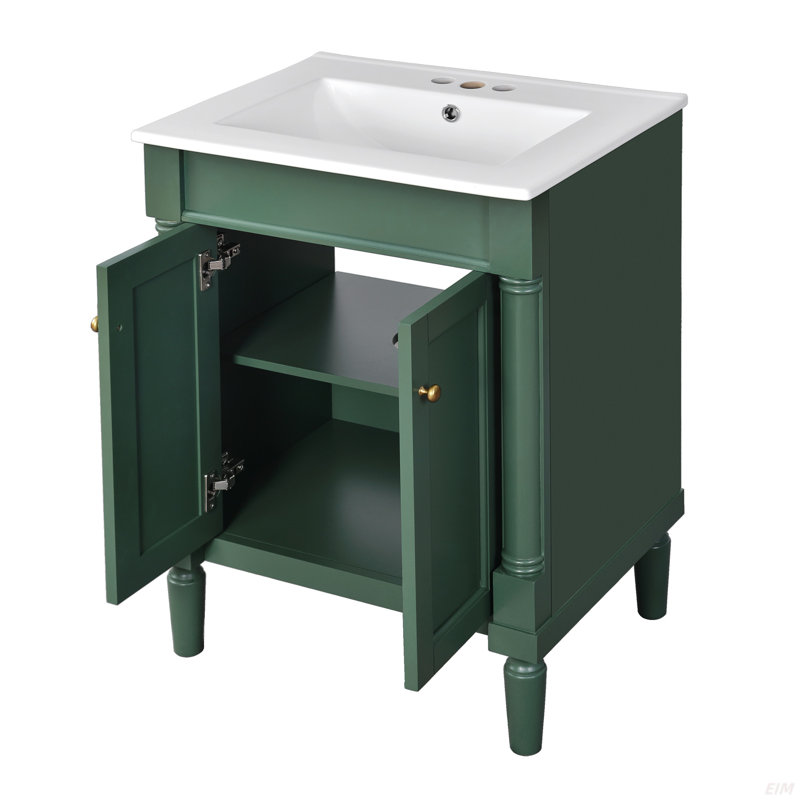 Meuble-lavabo 24 po avec lavabo supérieur, meuble de rangement moderne à 2 niveaux, meuble-lavabo simple, grandes tablettes de rangement