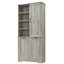 Armoire de rangement autoportante en chêne avec panier à linge inclinable, portes, tiroirs et tablettes réglables