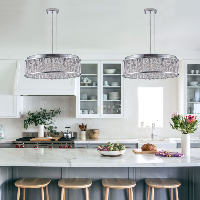 Lustre en cristal 7 lumières, plafonnier encastré tambour moderne argent G9