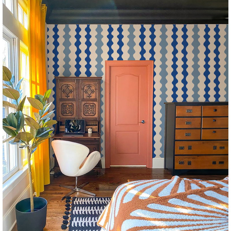 Low Frequency Abstract Wallpaper Panel, Bathhouse Blues, Non-Pasted, Faux Grasscloth