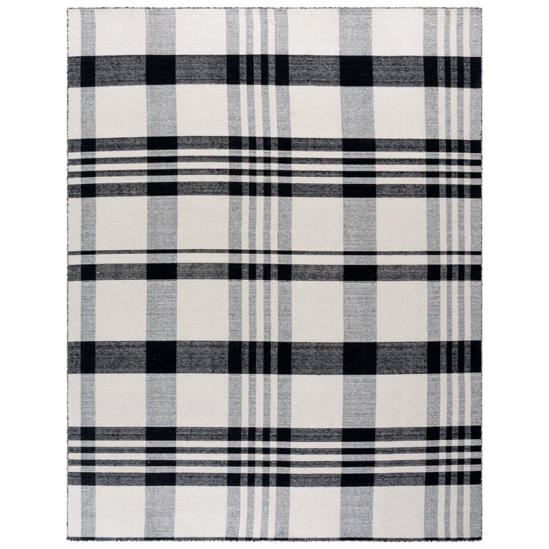 Striped Kilim 902 Hand Loomed 80% Wool; 20% Cotton Plaid Rug, Rectangle 8' x 10'