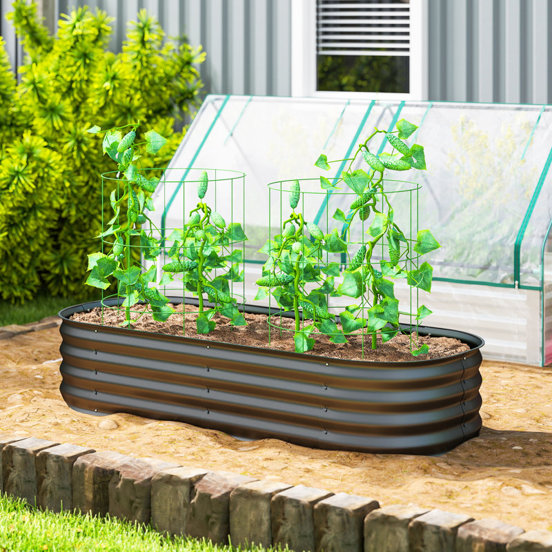 4.9' X 2' X 1' Galvanized Raised Garden Bed Kit, Metal Planter Box With Safety Edging, Dark Gray, Dark Gray