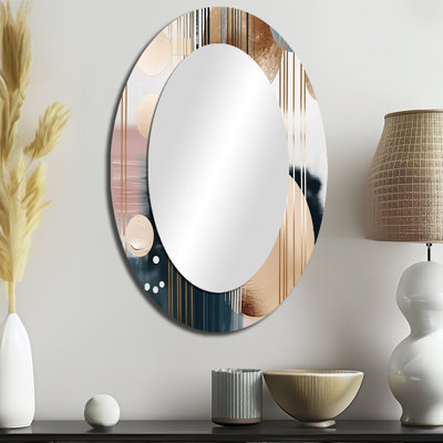 Doux couleurs douces formes et lignes marbre III - miroir décoratif ovale abstrait sur métal