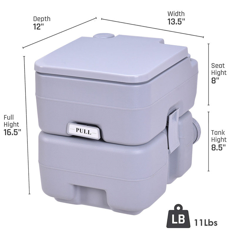 Toilette portative 5 gallons 5 L, Gris, H 16,5 po x l 13,5 po x P 12,5 po